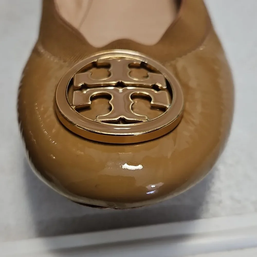 Tory Burch Caroline Patent Leather Tan Ballet Flats Size 6